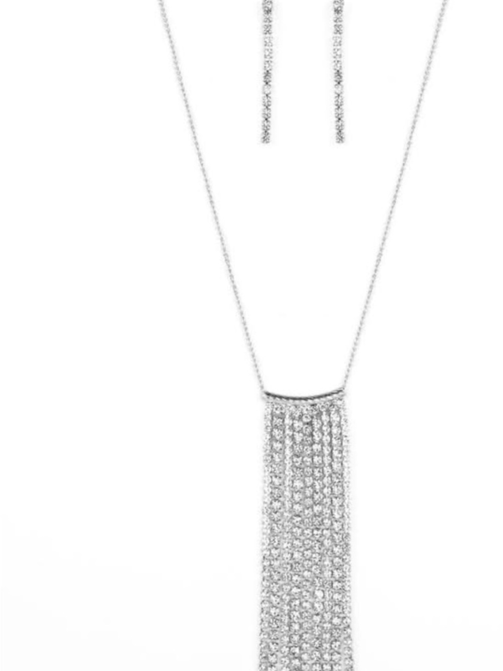paparazzi Silver Multi-Row Crystal Tassel Necklace and Earrings